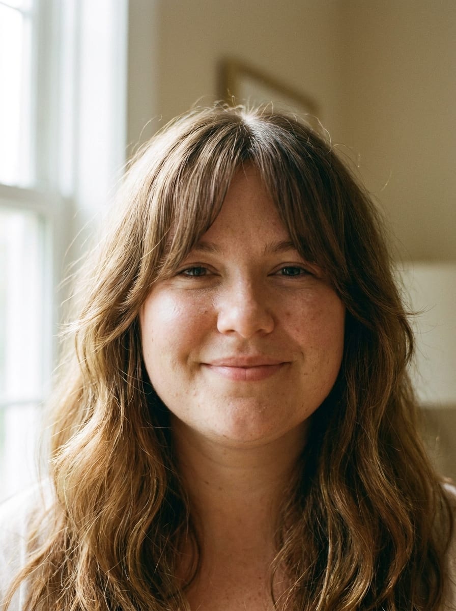 Curtain Bangs mit mittellangen Haaren - Frisur rundes Gesicht